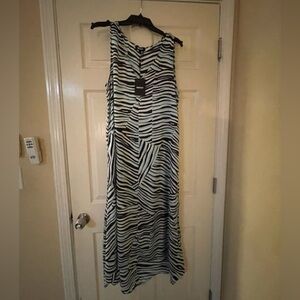 💕DKNY 💕Dress NWT MIDI. Turquoise white and black, Zebra pattern parchwork